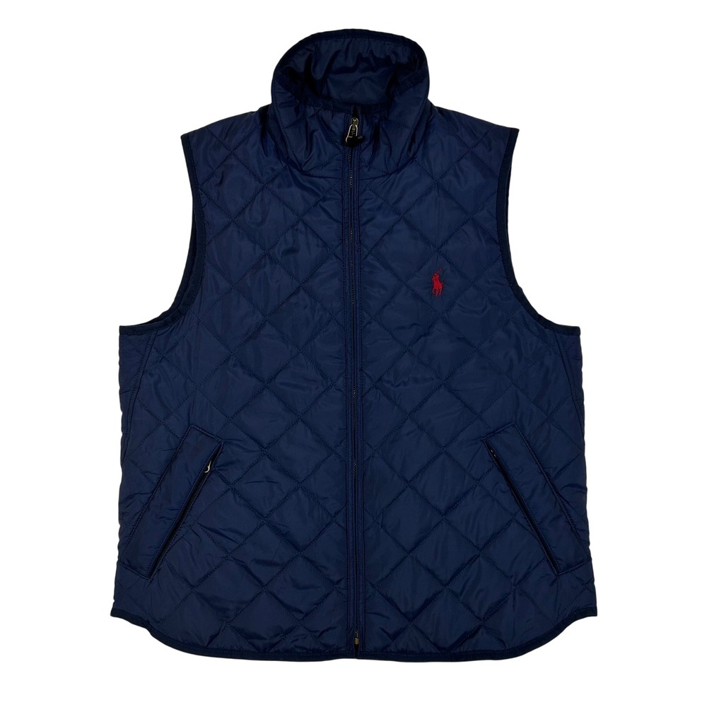 Ralph Lauren Mens Quilted Vest Navy Blue Diamond Stitch Red Pony M RN41381
